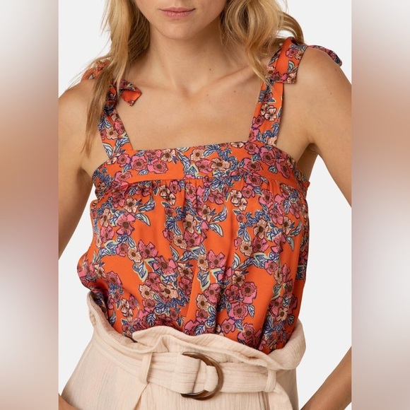 FRNCH Vera Top Gigliola Print Orange Floral Tie Italian Made Feminine Romantic S - Picture 3 of 14